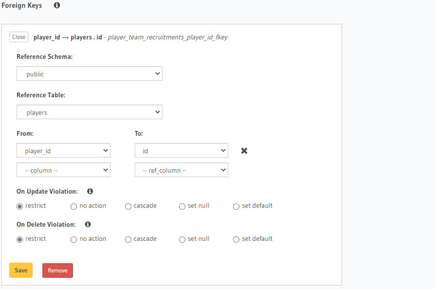 Adding foreign key to the player recruitment table 1