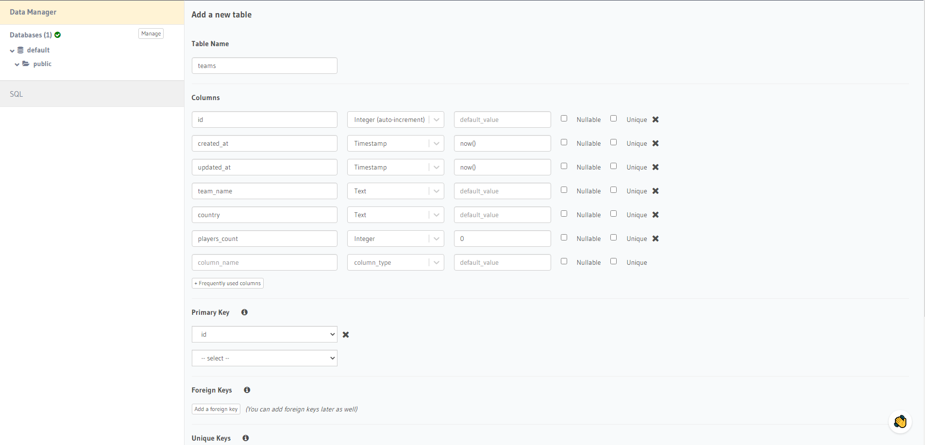 Hasura create table image