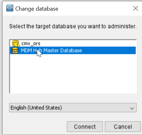 MDM Hub Master Database and ORS Database. Screenshot taken from MDM Hub Console UI.
