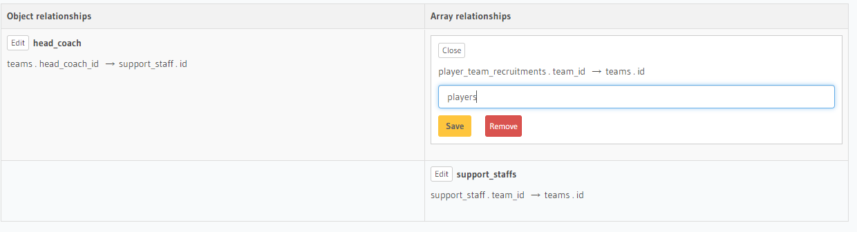 Adding array relationships in tables 2